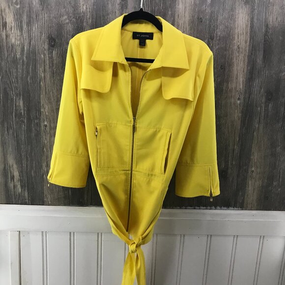St. John black label yellow short trench with belt full zip size P/2 - Picture 1 of 5